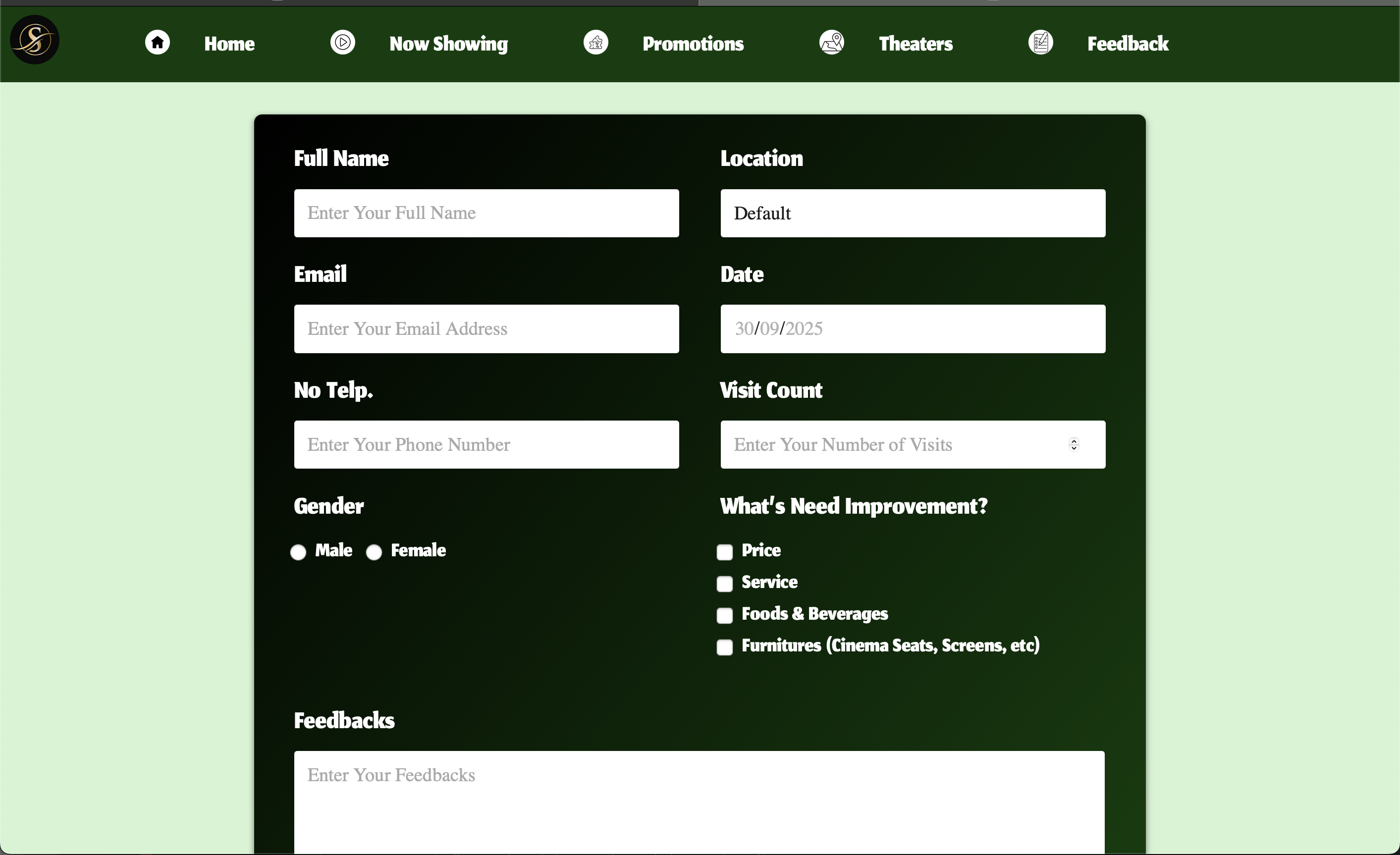 Feedback Page Preview
