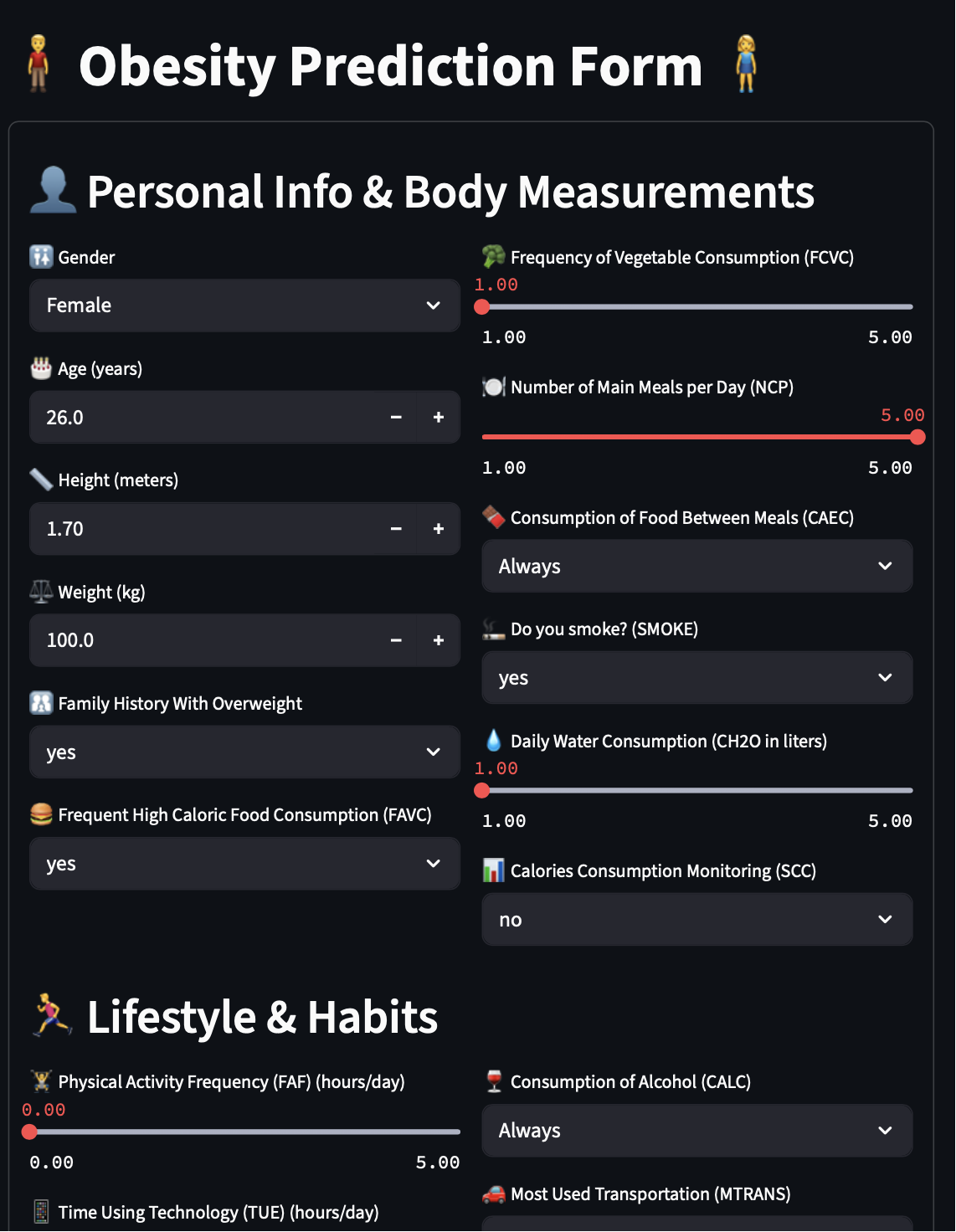Obesity Prediction Form